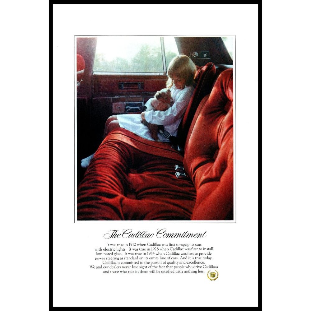 1978 Cadillac Commitment Vintage Print Ad Lady With Dog Pet Red Seats Car Decor